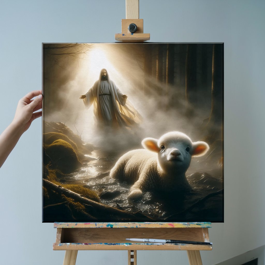 Divine Rescue | Jesus Saves Lost Lamb | Christian Wall Canva