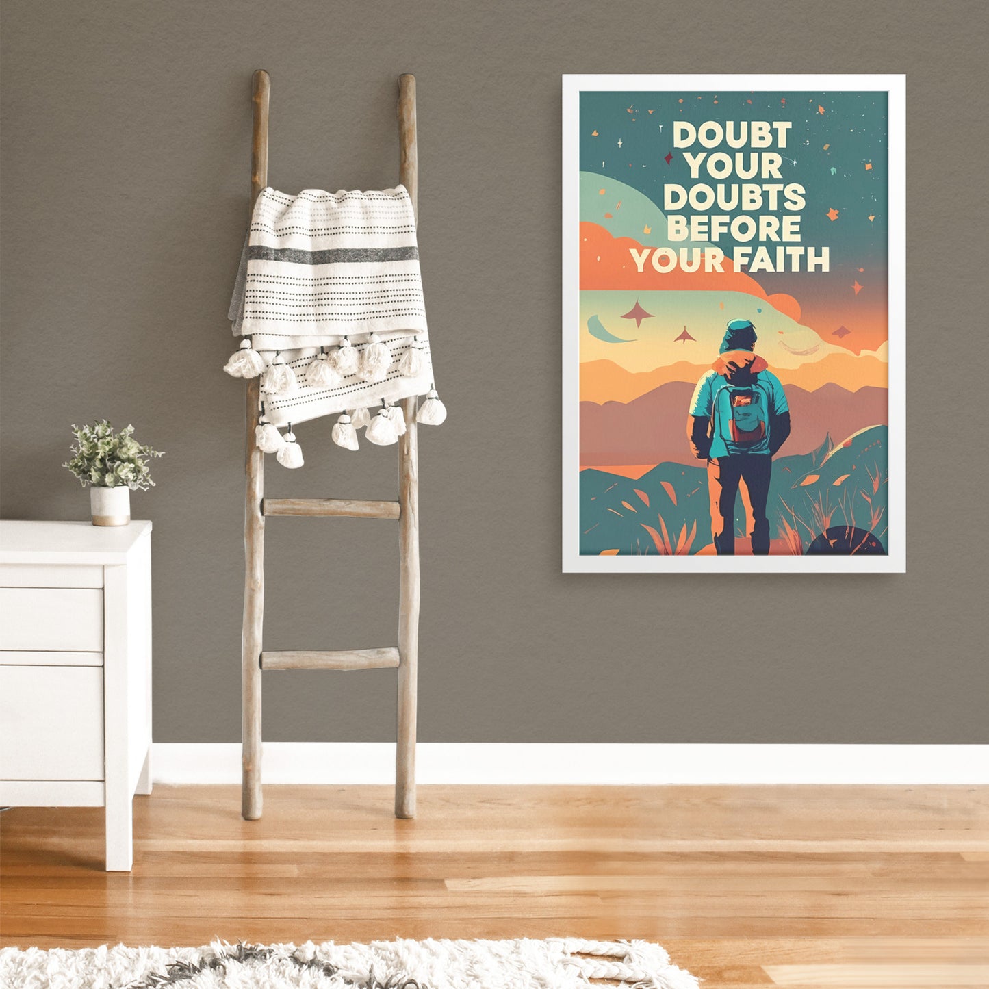 Doubt Your Doubts Before Your Faith Retro Style Framed Poster