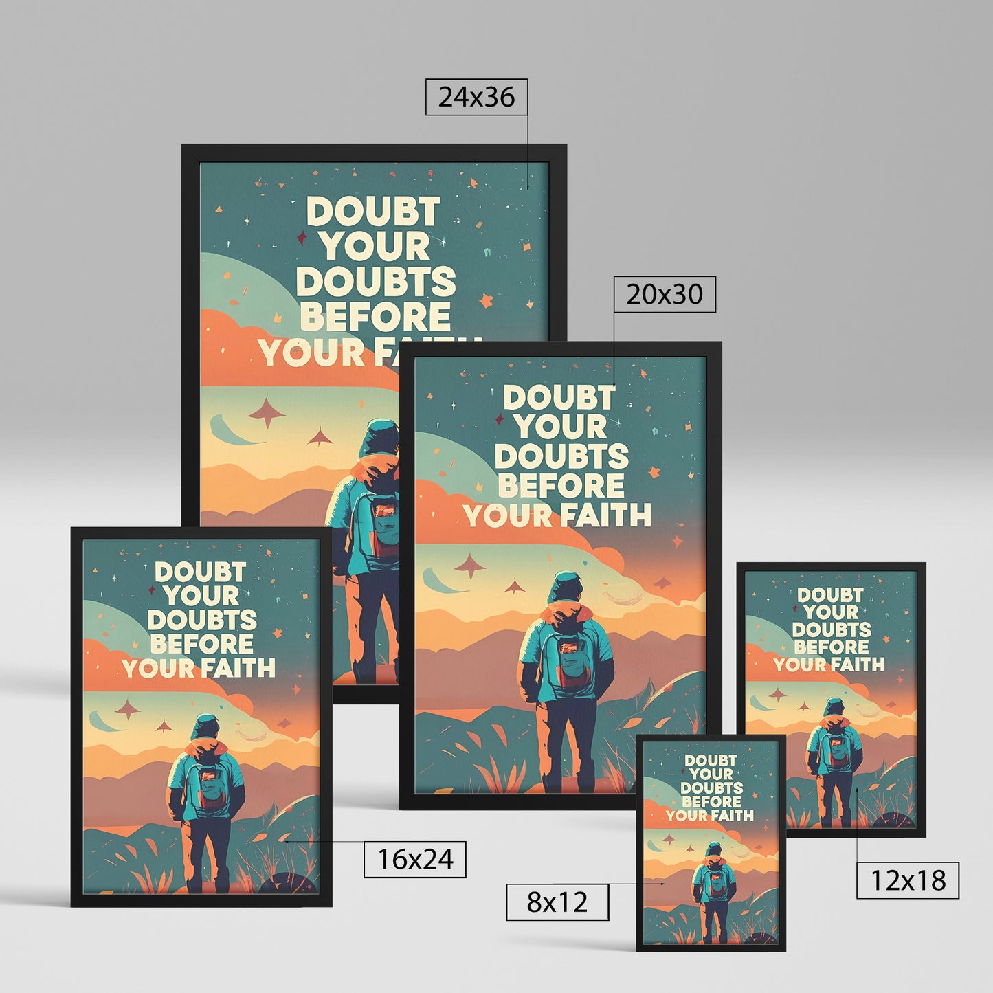 Doubt Your Doubts Before Your Faith Retro Style Framed Poster
