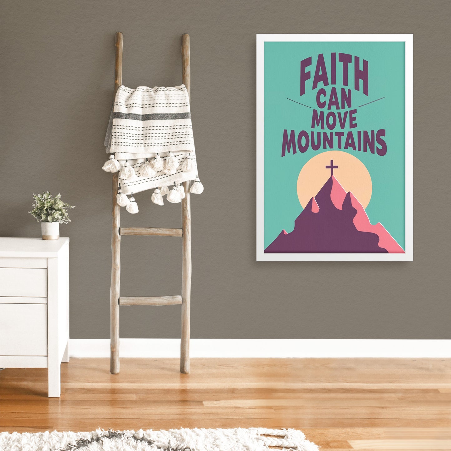 Faith Can Move Mountains Retro Style Framed Print