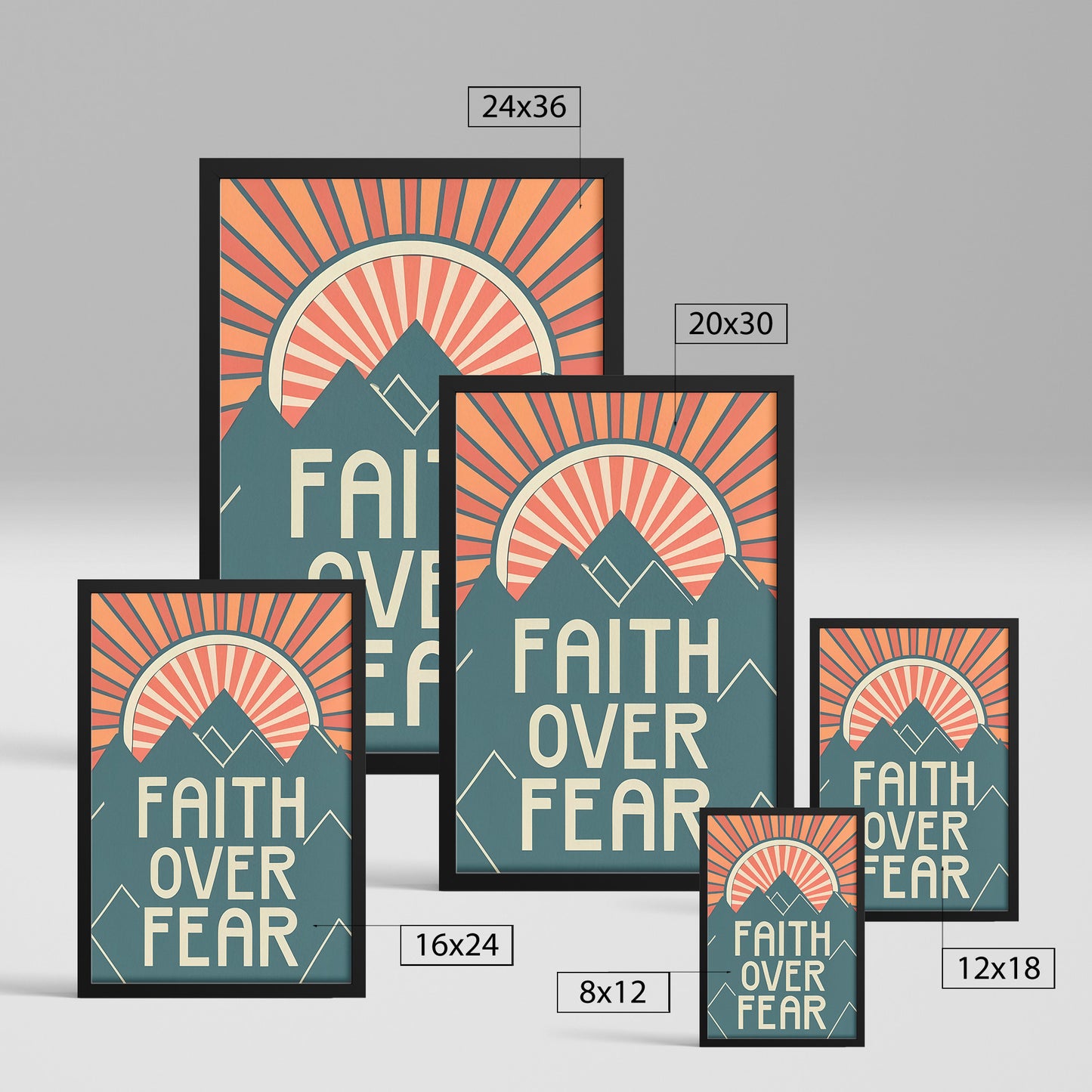 Faith Over Fear Retro Style Framed Print