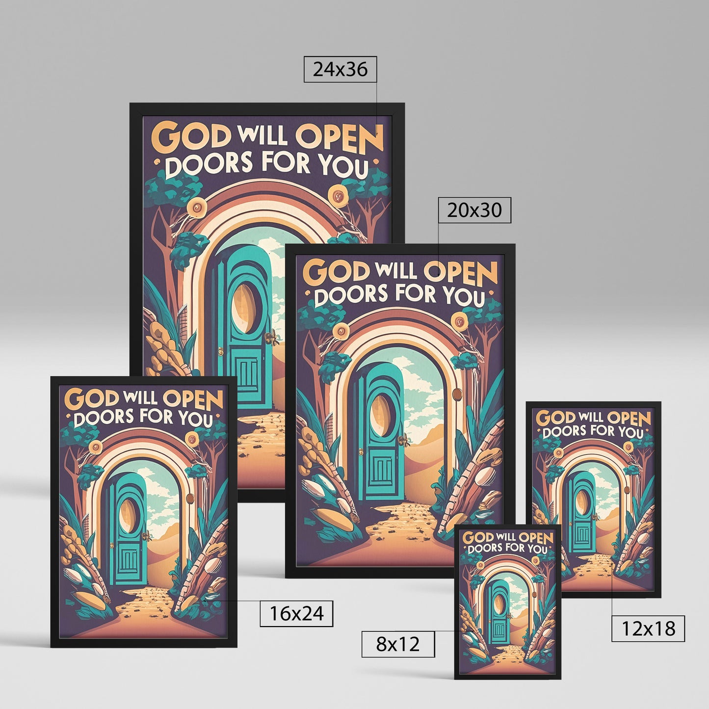 "God Will Open Doors for You Retro Style Nature Gate Framed Poster