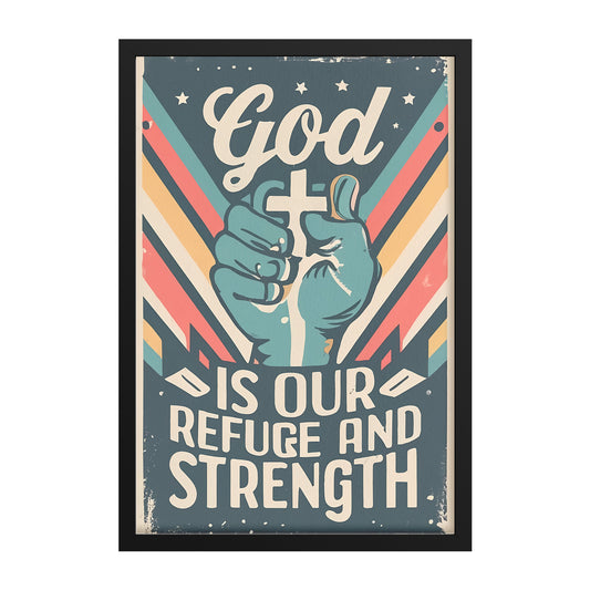 God is our refuge and strength Retro Style Framed Print