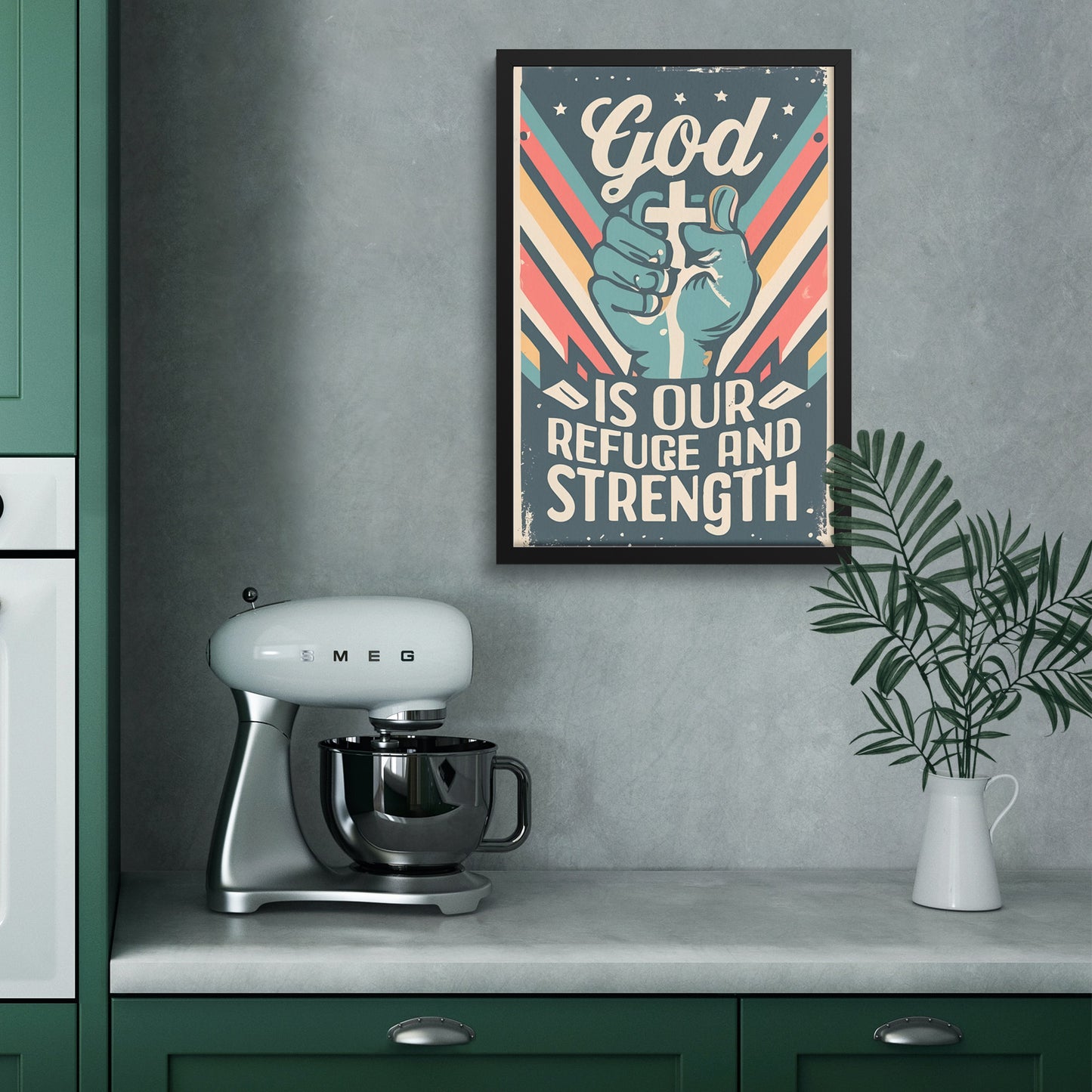 God is our refuge and strength Retro Style Framed Print