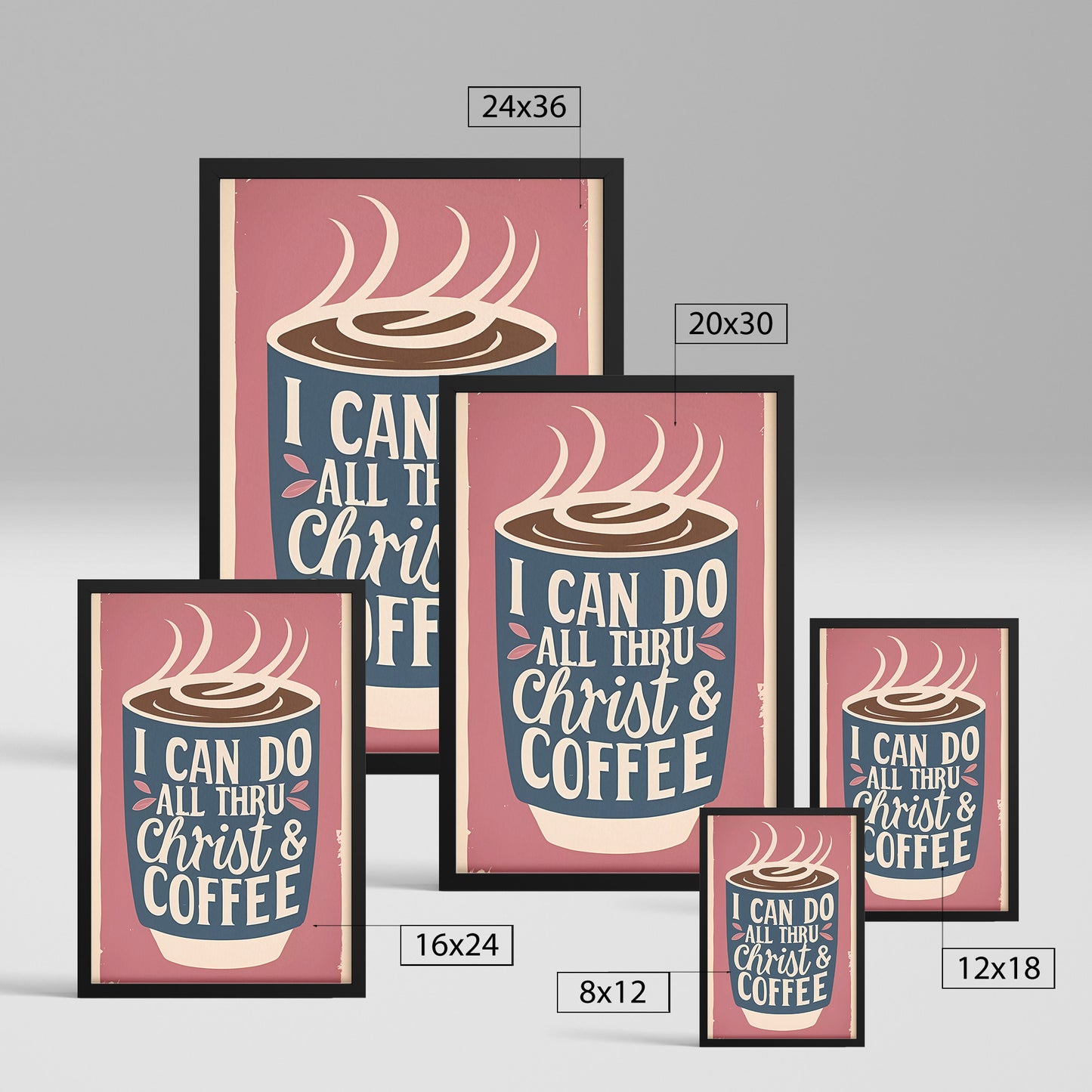 I Can Do All Through Christ & Coffee Retro Style Framed Poster