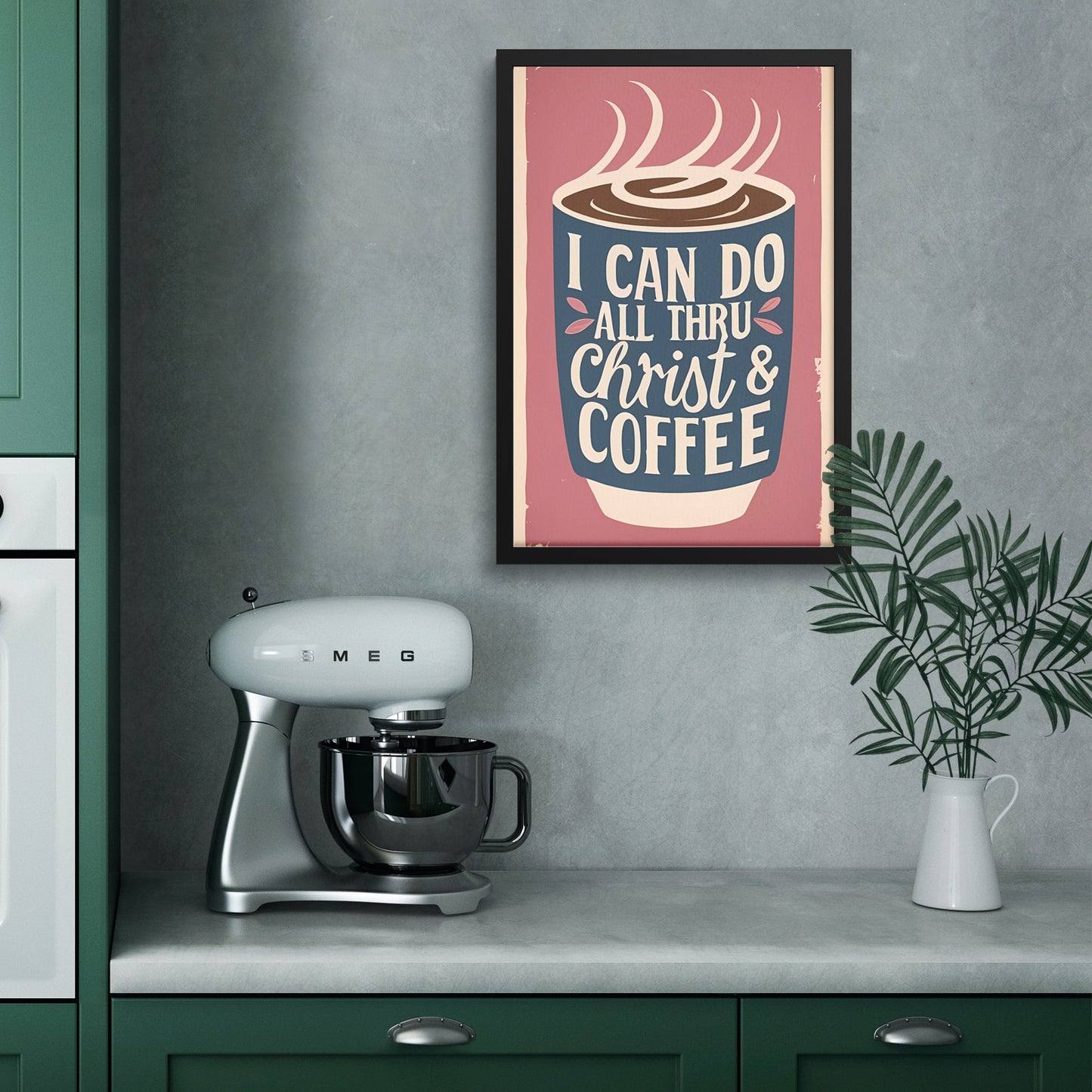 I Can Do All Through Christ & Coffee Retro Style Framed Poster