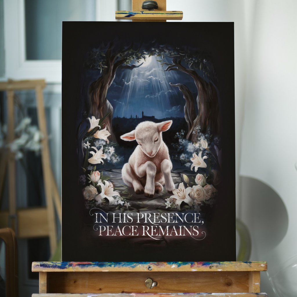 In His Presence | Praying Lamb Christian Peace Canva