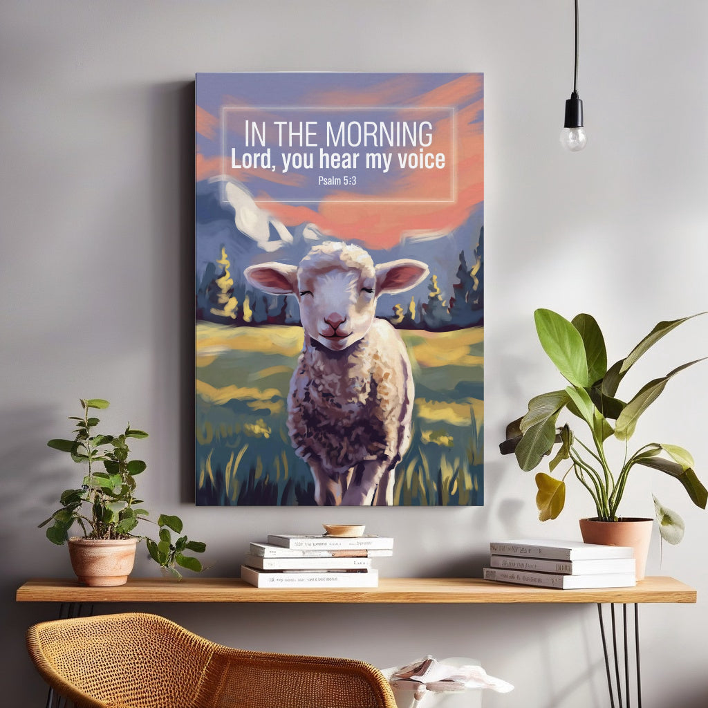 In The Morning | Psalm 5:3 Christian Wall Art with Lamb
