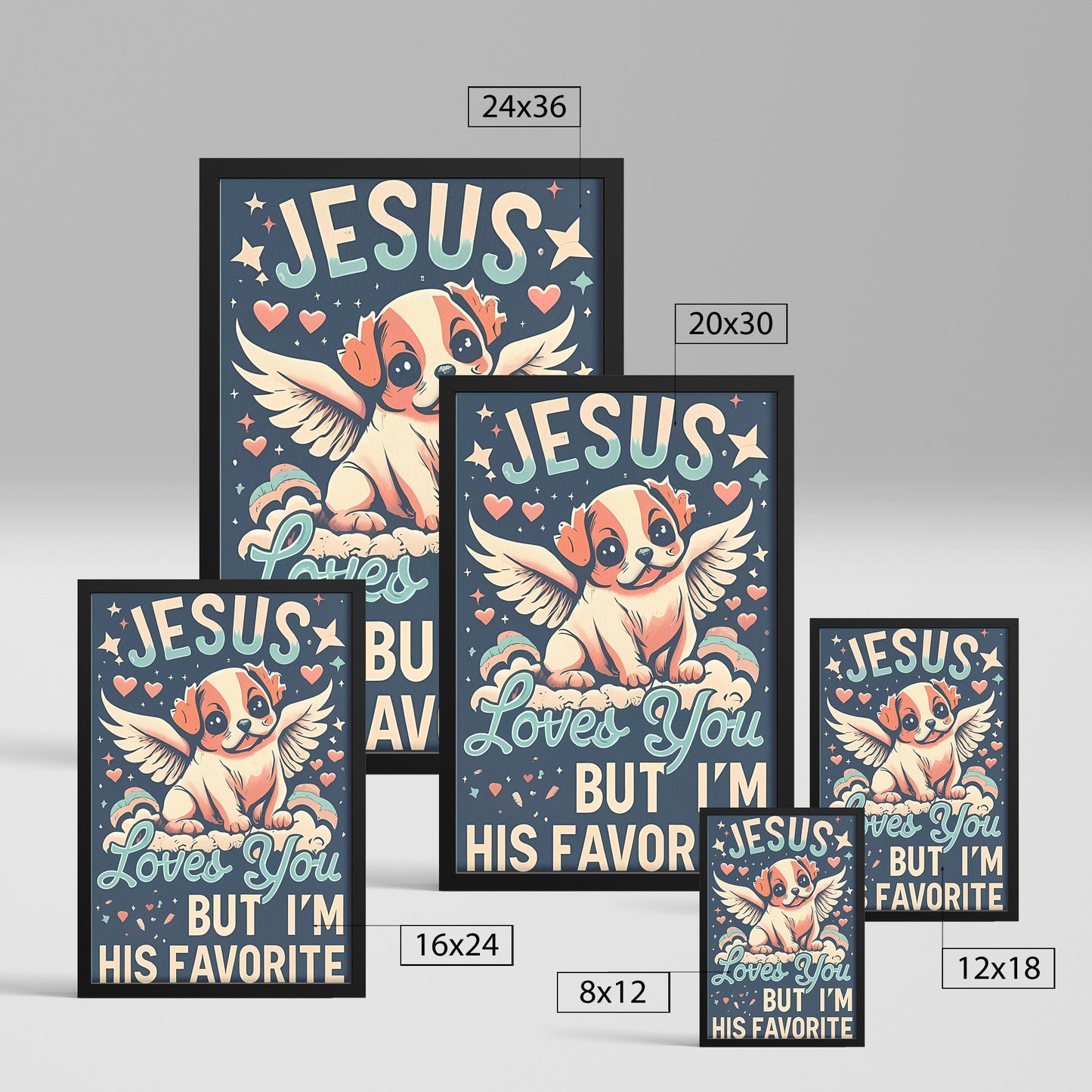 Jesus Loves You, But I'm His Favorite Retro Style Kawaii Angel Puppy Framed Poster