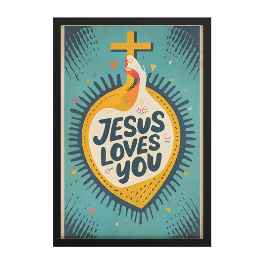 Jesus Loves You Retro Style Framed Print