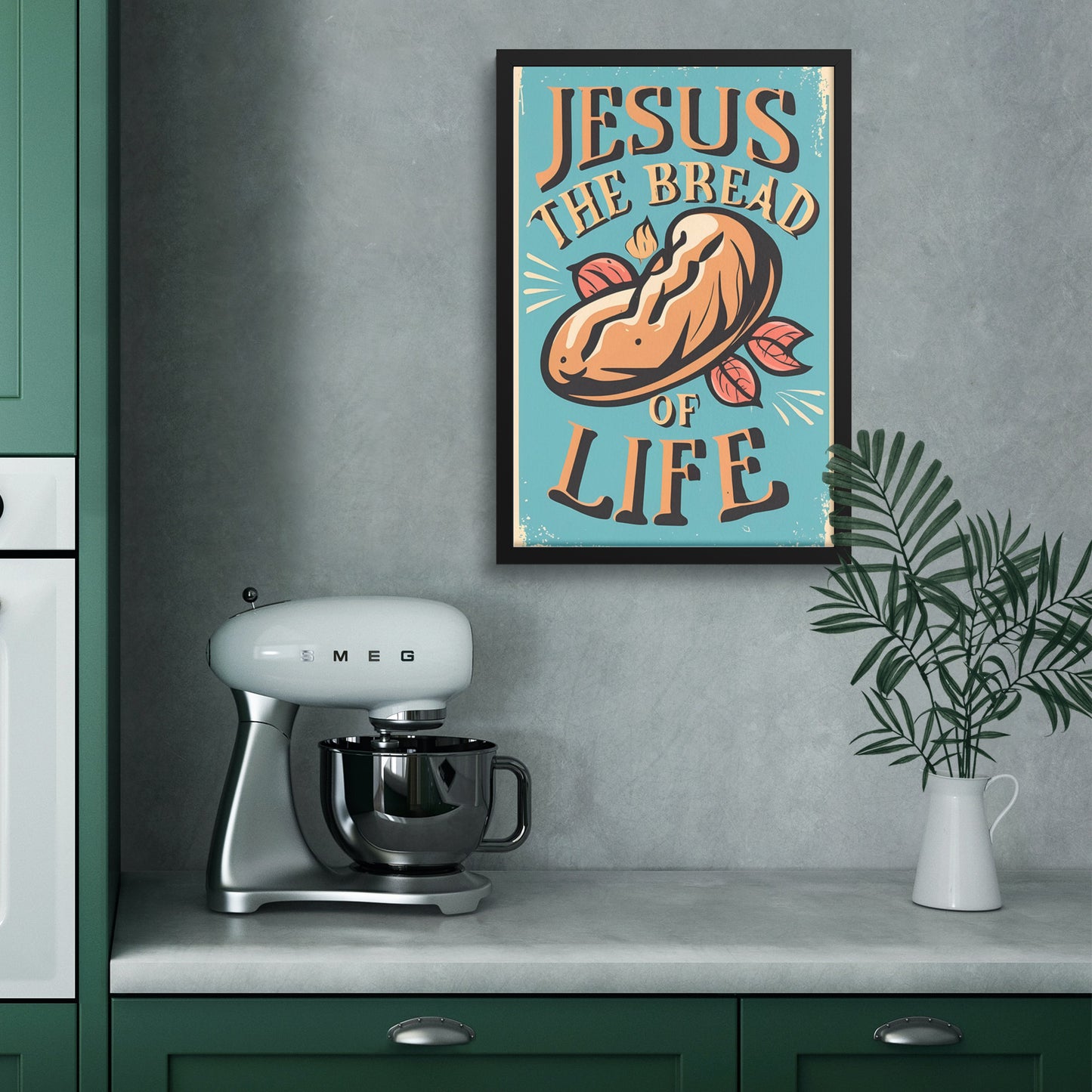 Jesus is the Bread of Life Retro Style Framed Print