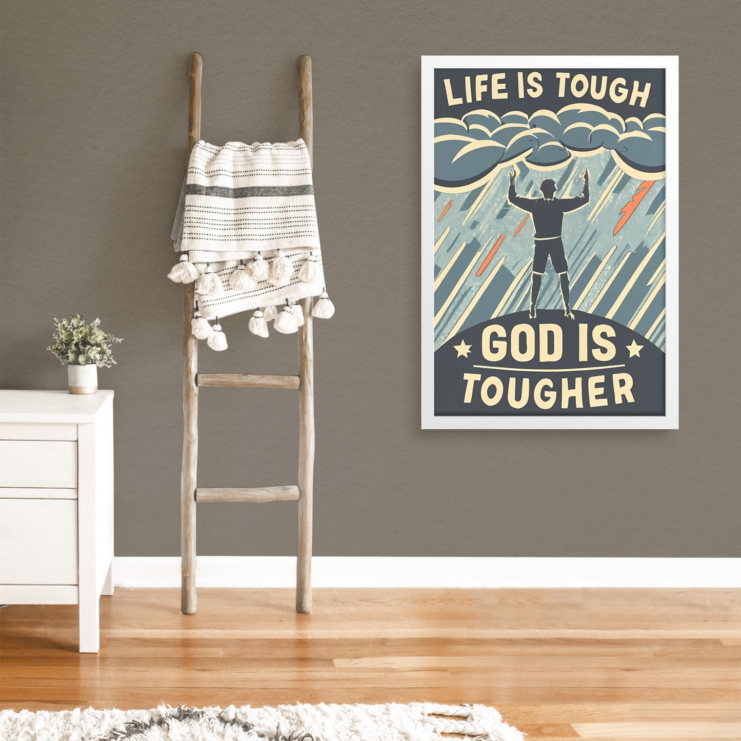 Life is Tough, But God is Tougher Retro Style Framed Poster