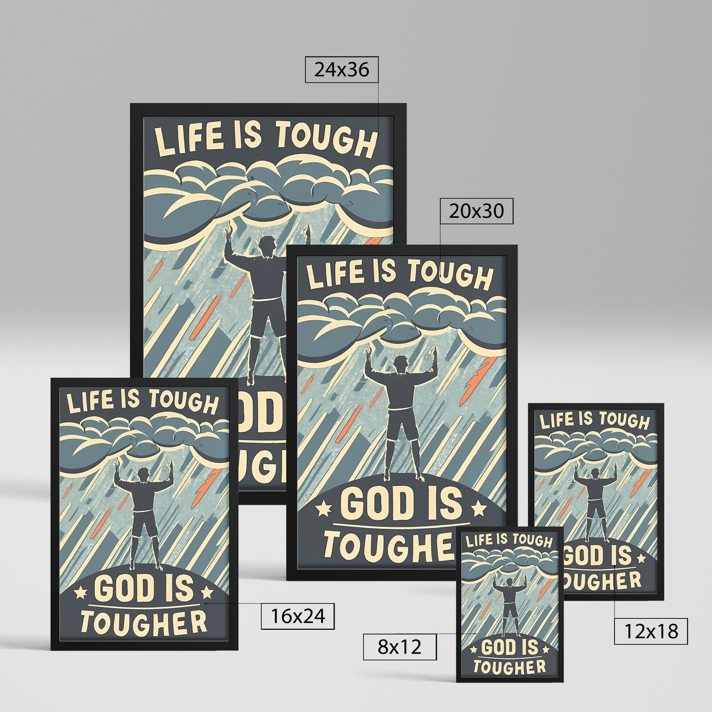 Life is Tough, But God is Tougher Retro Style Framed Poster