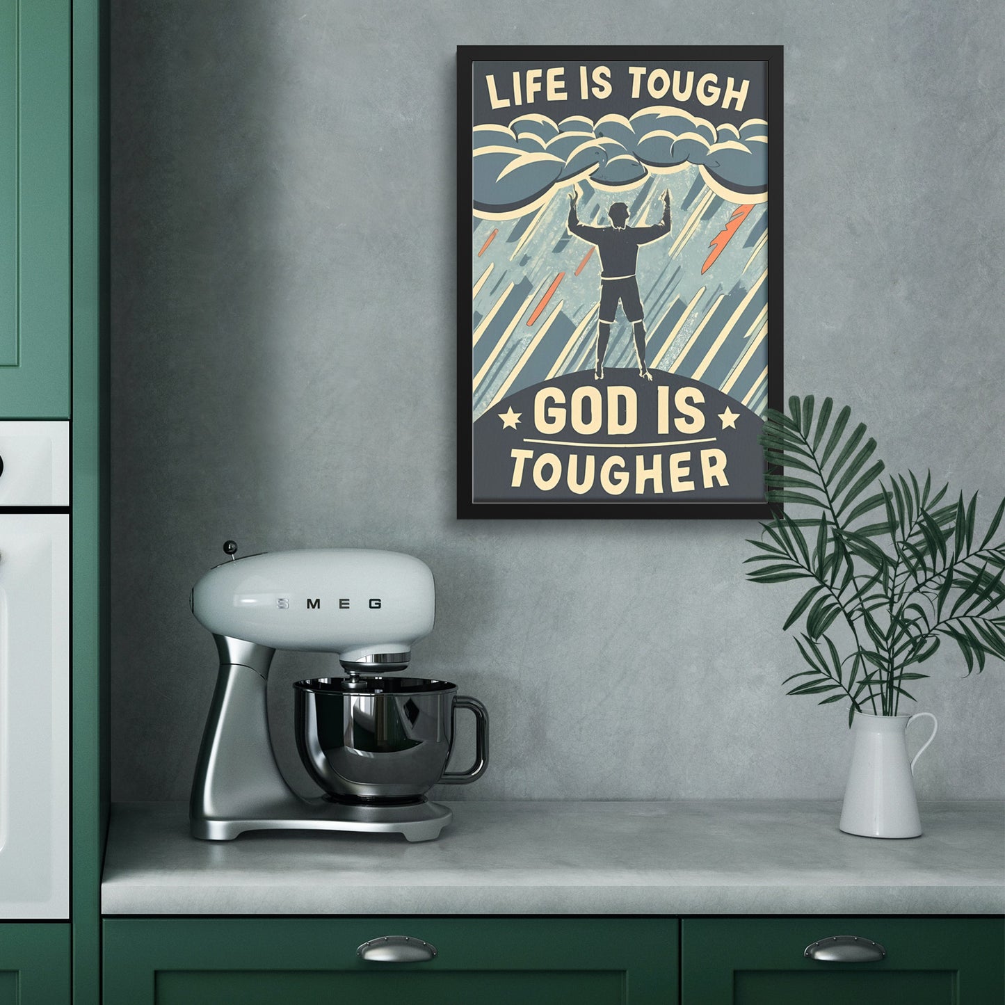 Life is Tough, But God is Tougher Retro Style Framed Poster