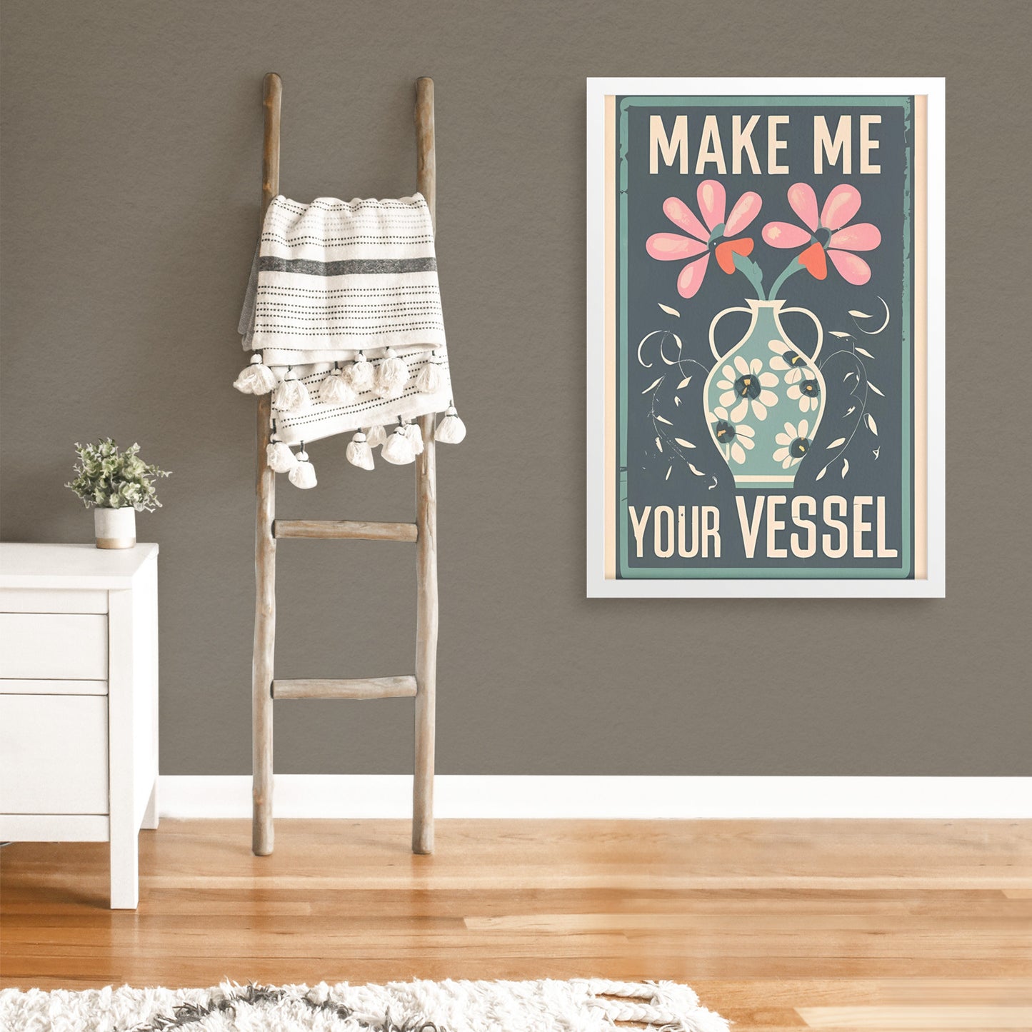 Make Me Your Vessel Retro Style Vase Floral Framed Poster