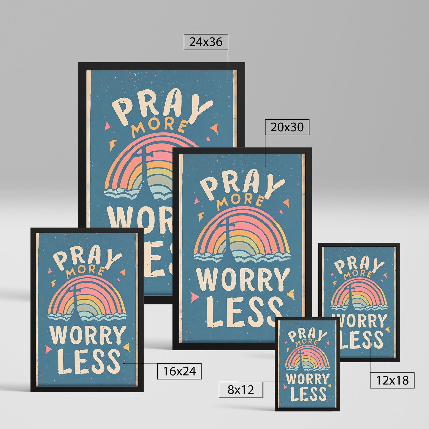 "Pray More, Worry Less" Retro Style Framed Print