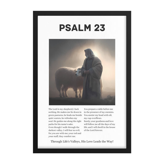 Psalm 23 Shepherd and Sheep Illustration Framed Art Print