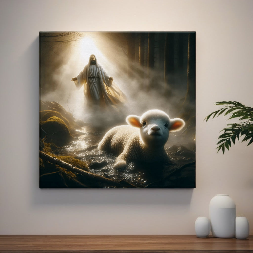 Divine Rescue  Jesus Saves Lost Lamb  Christian Wall Canva on Wall