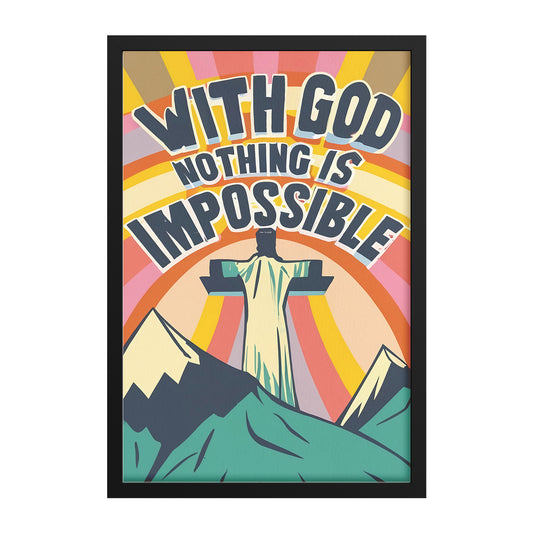 With God Nothing Is Impossible : Luke 1:37 Retro Style Framed Print