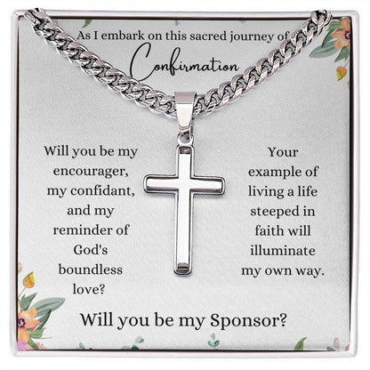 Confirmation Sponsor Gift - Godfather Proposal - Will You Be My Confirmation Sponsor - Cuban Chain Cross Necklace