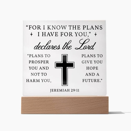 Hope and Future - Jeremiah 29:11 Acrylic Square Plaque Nightlight