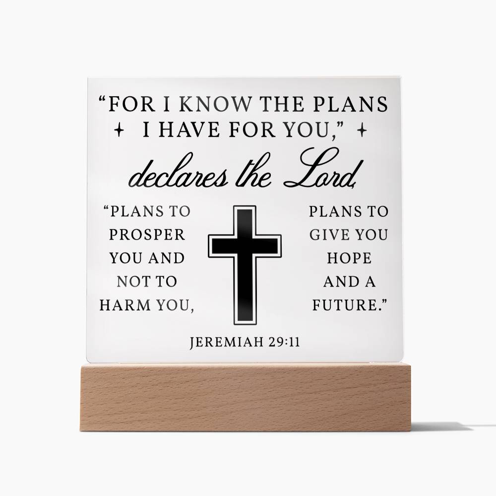 Hope and Future - Jeremiah 29:11 Acrylic Square Plaque Nightlight