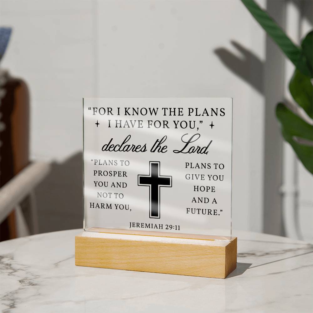 Hope and Future - Jeremiah 29:11 Acrylic Square Plaque Nightlight