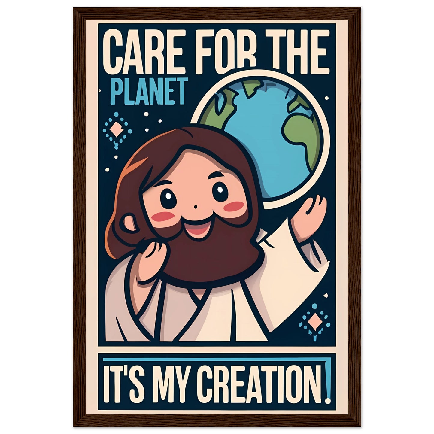 Cartoon Jesus Care for the Planet Framed Poster