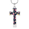 Navy Daisy Garden Cross Necklace Pendant