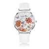 Vintage Floral garden pattern Watch designed for women, it comes with silver case and white genuine leather strap.