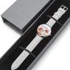 Vintage Floral garden pattern Watch designed for women, it comes with silver case and white genuine leather strap.